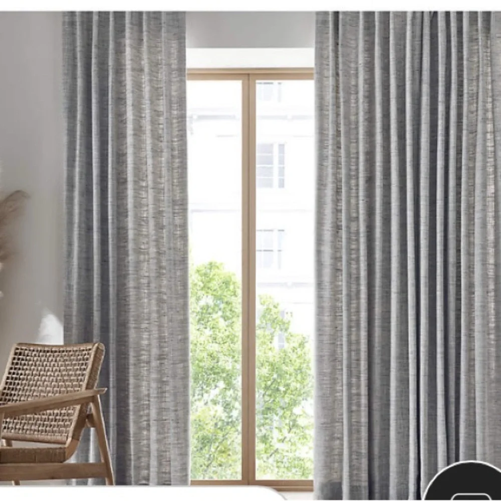 Crate&Barrel Reid Blue and White Textured Curtain